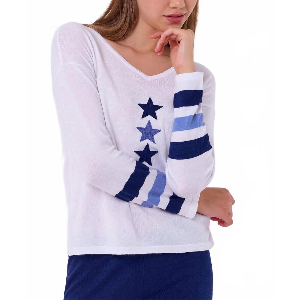 NEW FRENCH KYSS v-neck star top in white/multi